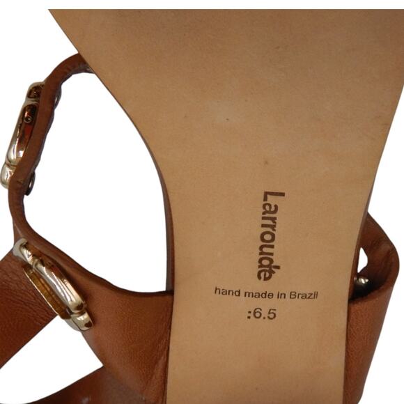 Larroude Milan Block Heel Sandals Brown Caramel Leather Size 6.5 - Picture 7 of 8